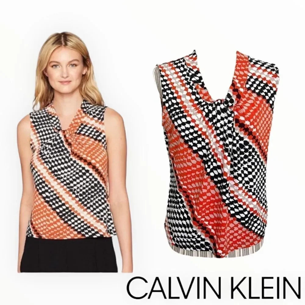 CALVIN KLEIN | Orange | Printed Sleeveless Top